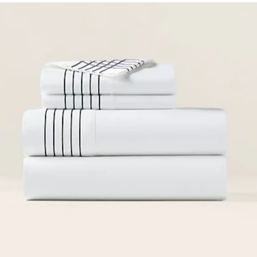 Ralph Lauren Home Organic Sateen Handkerchief Embroidery Twin Flat Sheet